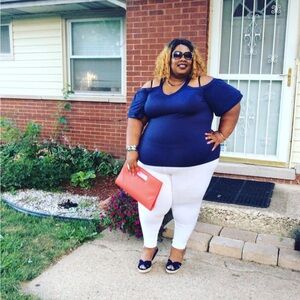 Stylish Blue Top with White Pants